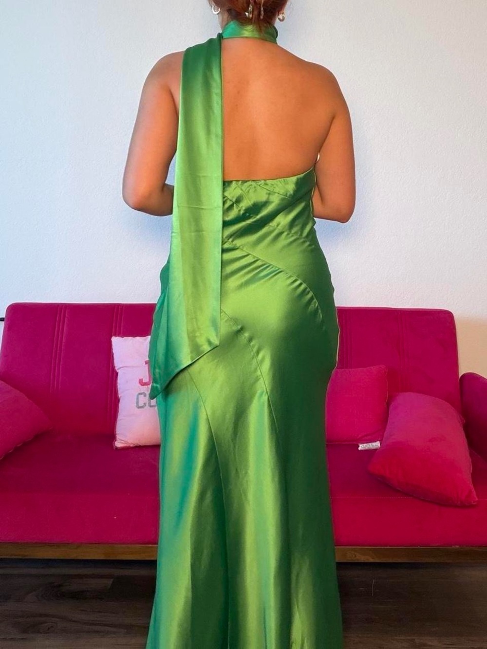 Hello Molly Emerald Green One-Shoulder Satin Gown - Picture 5 of 6